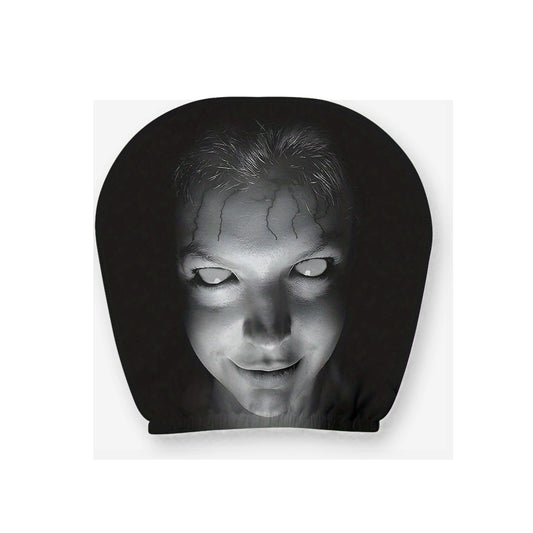 Ghost White Eyes scary car headrest prank cover on a clean white background
