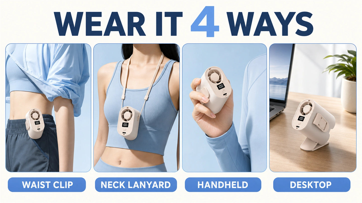 4-in-1 Rechargeable Waist Fan with 100-Speed Control