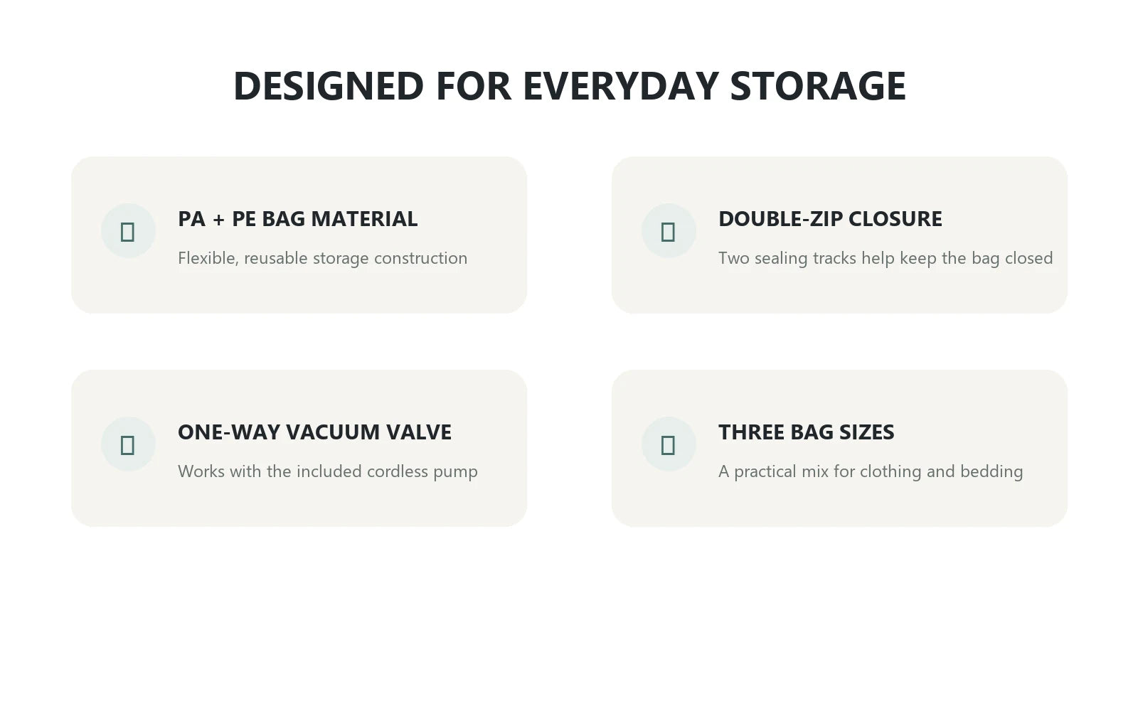 Reusable vacuum bag features including PA and PE material double zipper and one-way valve