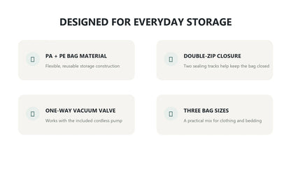 Reusable vacuum bag features including PA and PE material double zipper and one-way valve