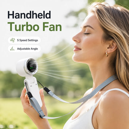 N607 Foldable Handheld Turbo Fan with Digital Display – 5 Speeds